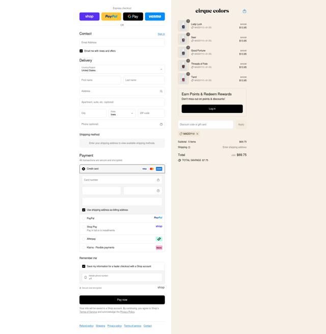 Cirque Colors checkout page showing Cirque Colors discount code box | Screenshot taken by SimplyCodes community member on Sep 15, 2025