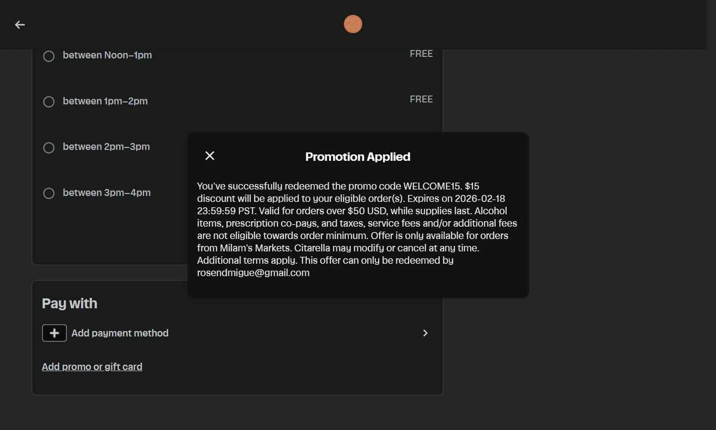 Citarella checkout page showing Citarella promo code box | Screenshot taken by SimplyCodes community member on Sep 19, 2025