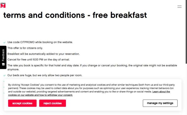 CitizenM Hotels checkout page showing CitizenM Hotels promo code box | Screenshot taken by SimplyCodes community member on Jun 12, 2025