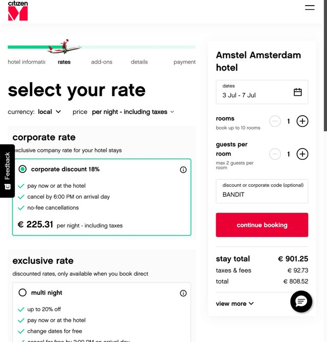 CitizenM Hotels checkout page showing CitizenM Hotels promo code box | Screenshot taken by SimplyCodes community member on Jun 30, 2025