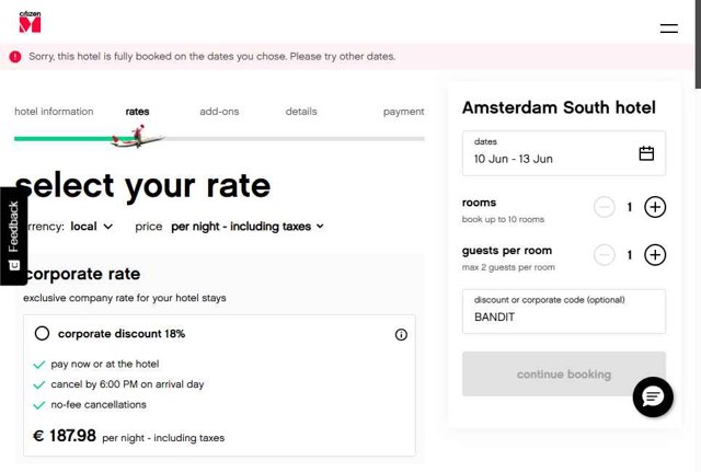 CitizenM Hotels checkout page showing CitizenM Hotels promo code box | Screenshot taken by SimplyCodes community member on Jun 7, 2025