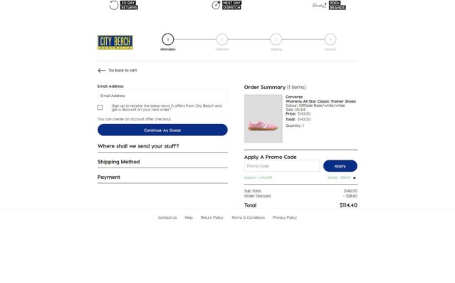 City Beach checkout page showing City Beach promo code box | Screenshot taken by SimplyCodes community member on Aug 19, 2025