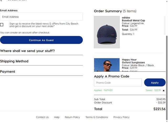 City Beach checkout page showing City Beach promo code box | Screenshot taken by SimplyCodes community member on Aug 19, 2025