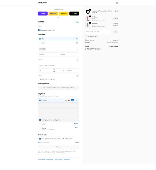 City Boots checkout page showing City Boots promo code box | Screenshot taken by SimplyCodes community member on Sep 20, 2025
