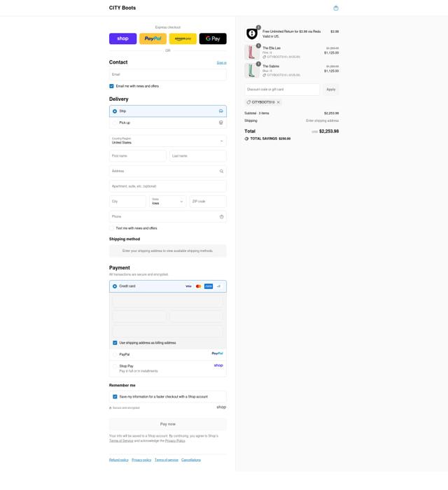 City Boots checkout page showing City Boots promo code box | Screenshot taken by SimplyCodes community member on Sep 11, 2025