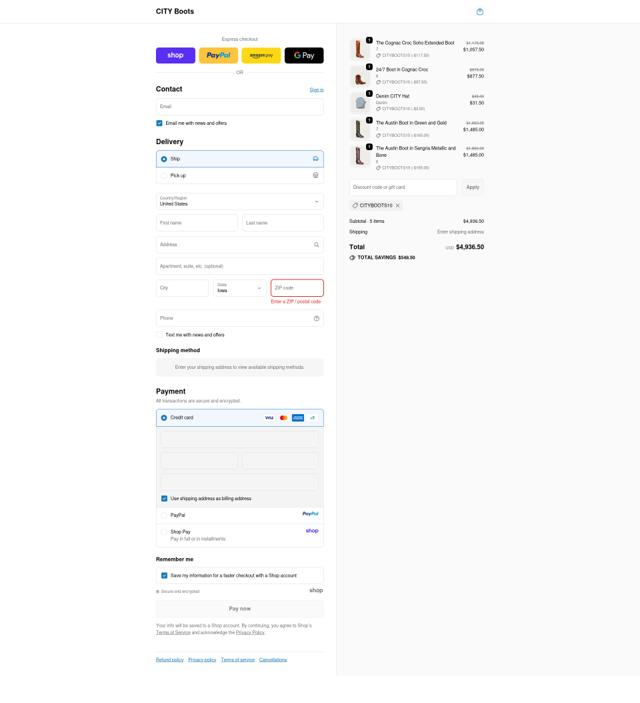 City Boots checkout page showing City Boots promo code box | Screenshot taken by SimplyCodes community member on Sep 24, 2025