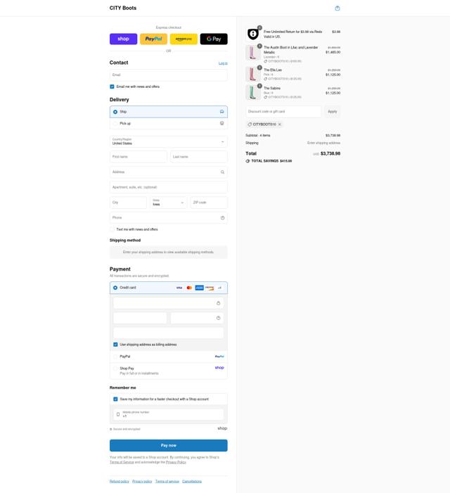 City Boots checkout page showing City Boots promo code box | Screenshot taken by SimplyCodes community member on Sep 3, 2025