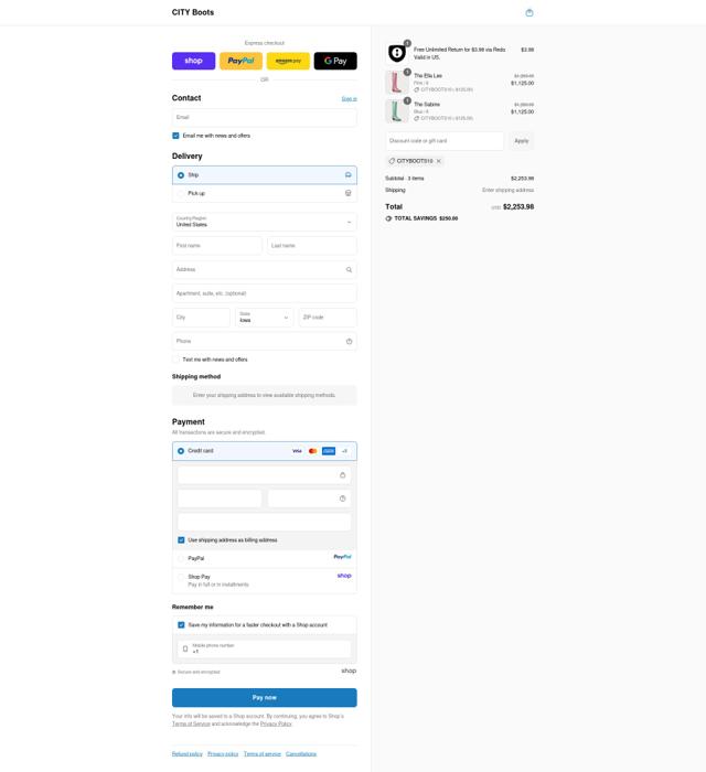 City Boots checkout page showing City Boots promo code box | Screenshot taken by SimplyCodes community member on Sep 16, 2025