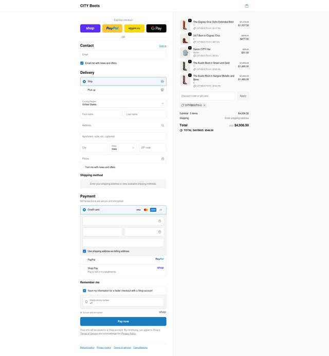 City Boots checkout page showing City Boots promo code box | Screenshot taken by SimplyCodes community member on Oct 6, 2025