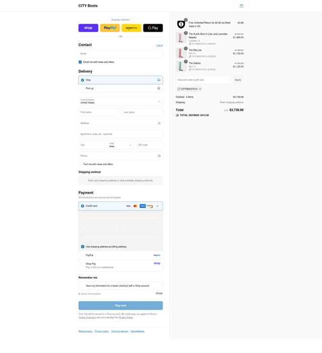 City Boots checkout page showing City Boots promo code box | Screenshot taken by SimplyCodes community member on Sep 7, 2025