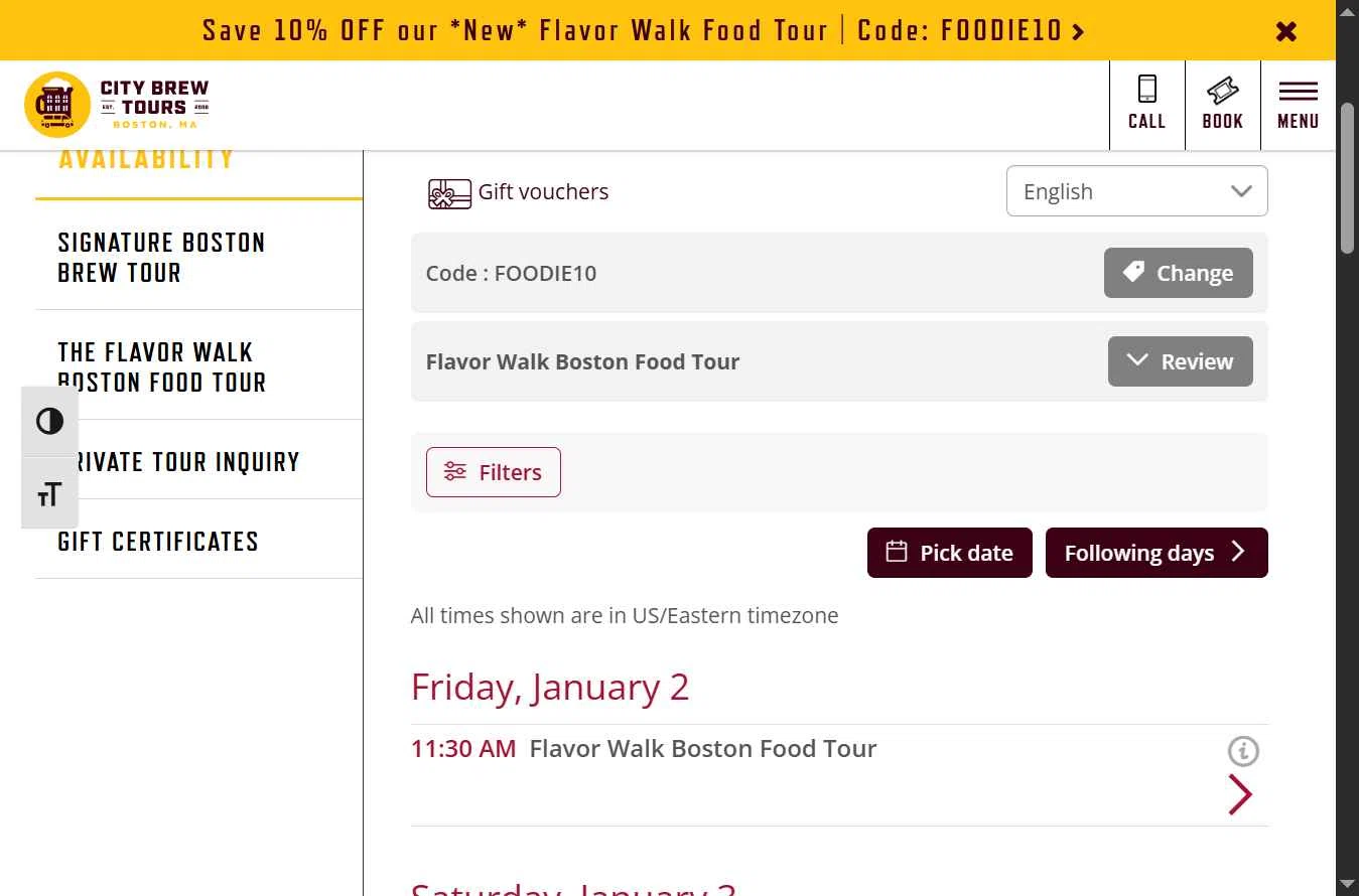 City Brew Tours checkout page showing City Brew Tours promo code box | Screenshot taken by SimplyCodes community member on Jan 2, 2026