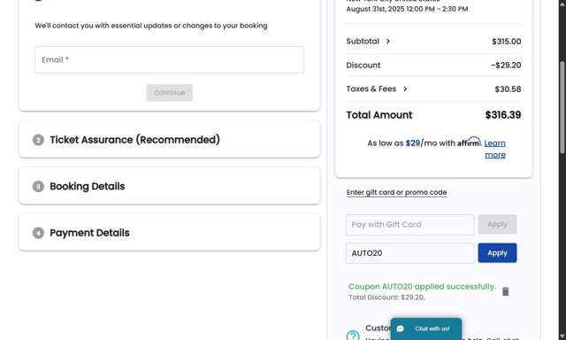 City Experiences checkout page showing City Experiences promo code box | Screenshot taken by SimplyCodes community member on Aug 31, 2025