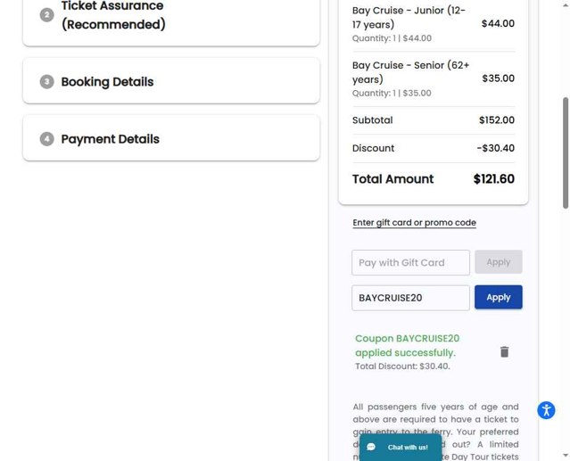 City Experiences checkout page showing City Experiences promo code box | Screenshot taken by SimplyCodes community member on Aug 29, 2025