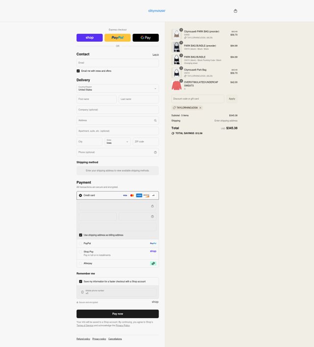 citymouse checkout page showing citymouse discount code box | Screenshot taken by SimplyCodes community member on Sep 4, 2025
