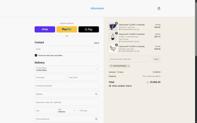 citymouse checkout page showing citymouse discount code box | Screenshot taken by SimplyCodes community member on Sep 3, 2025