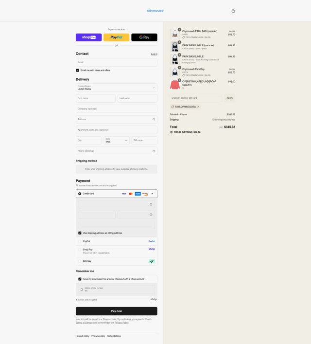 citymouse checkout page showing citymouse discount code box | Screenshot taken by SimplyCodes community member on Aug 27, 2025