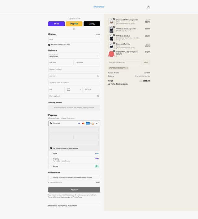 citymouse checkout page showing citymouse discount code box | Screenshot taken by SimplyCodes community member on Aug 31, 2025