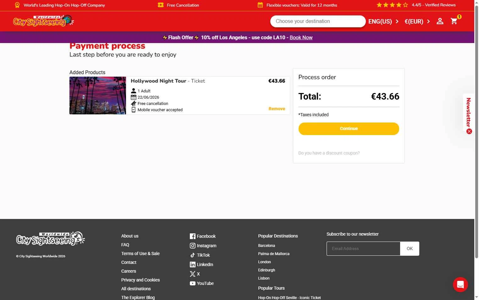 Verification screenshot for 10% Off Los Angeles at City Sightseeing - 6d ago