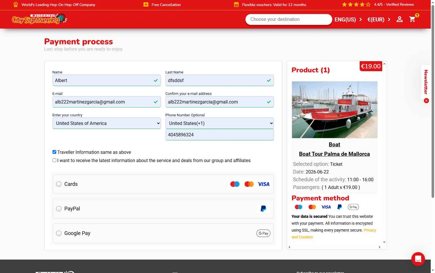 Verification screenshot for 10% Off Top Hopon Hopoff Destinations (Bus) at City Sightseeing - 12d ago