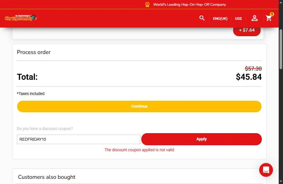 Verification screenshot for 15% Off Select Items at City Sightseeing - 6mo ago
