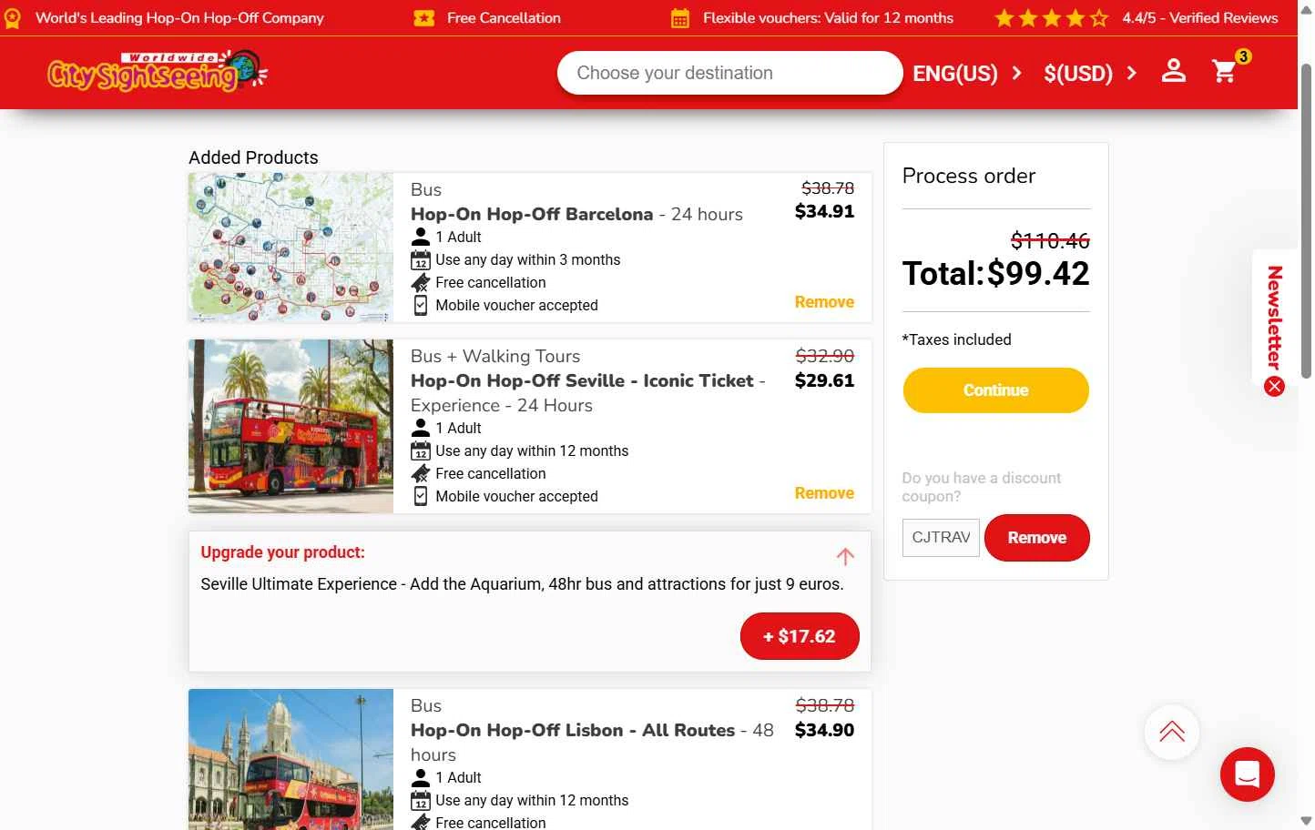 Verification screenshot for 10% Off Top Hopon Hopoff Destinations (Bus) at City Sightseeing - 3mo ago