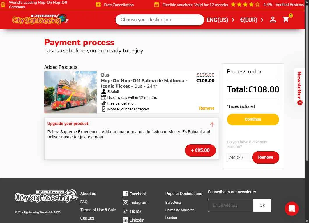 Verification screenshot for 20% Off Storewide at City Sightseeing - 43d ago