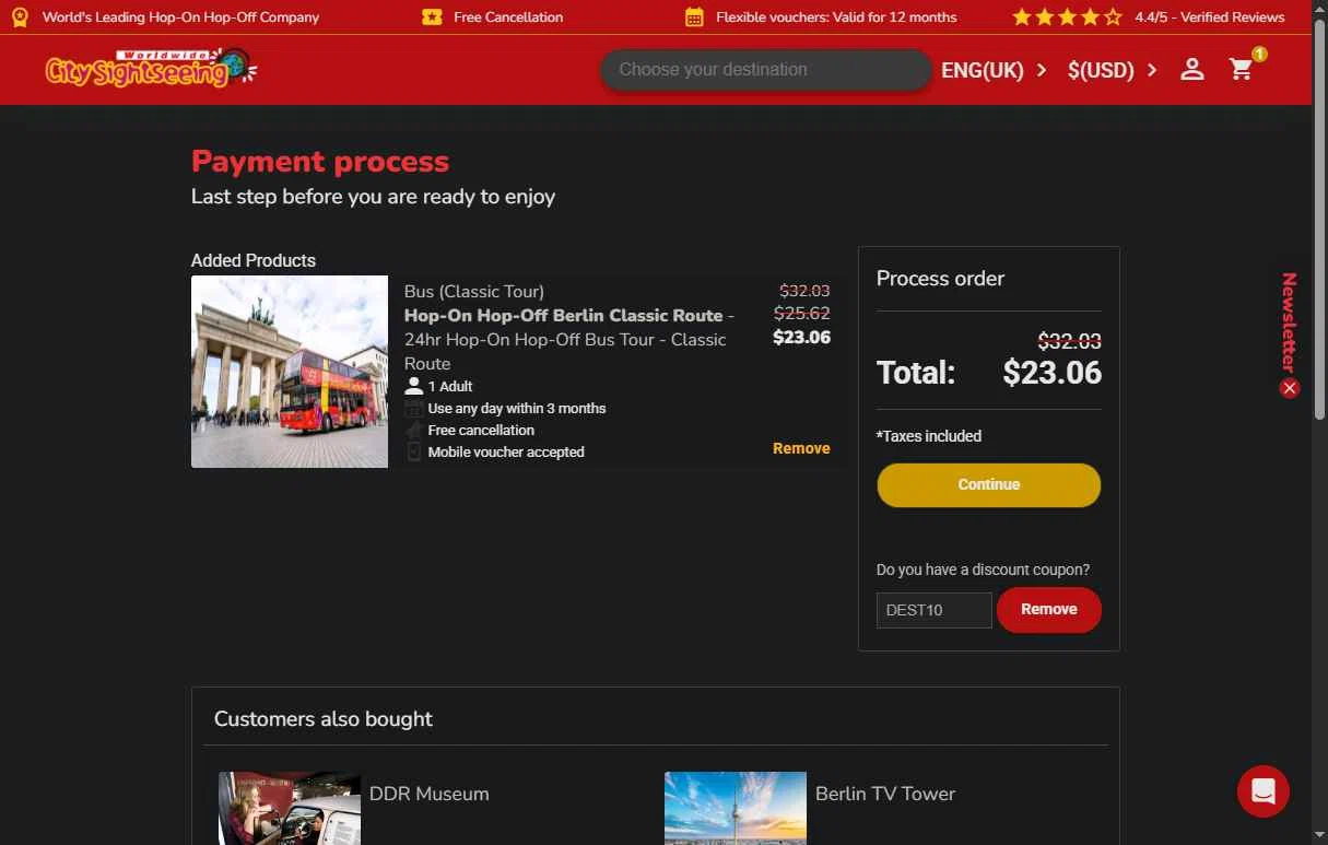 Verification screenshot for 28% Off Hop-on Hop-off Berlin at City Sightseeing - 7mo ago