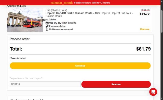 City Sightseeing checkout page showing City Sightseeing coupon code box | Screenshot taken by SimplyCodes community member on Jul 16, 2025