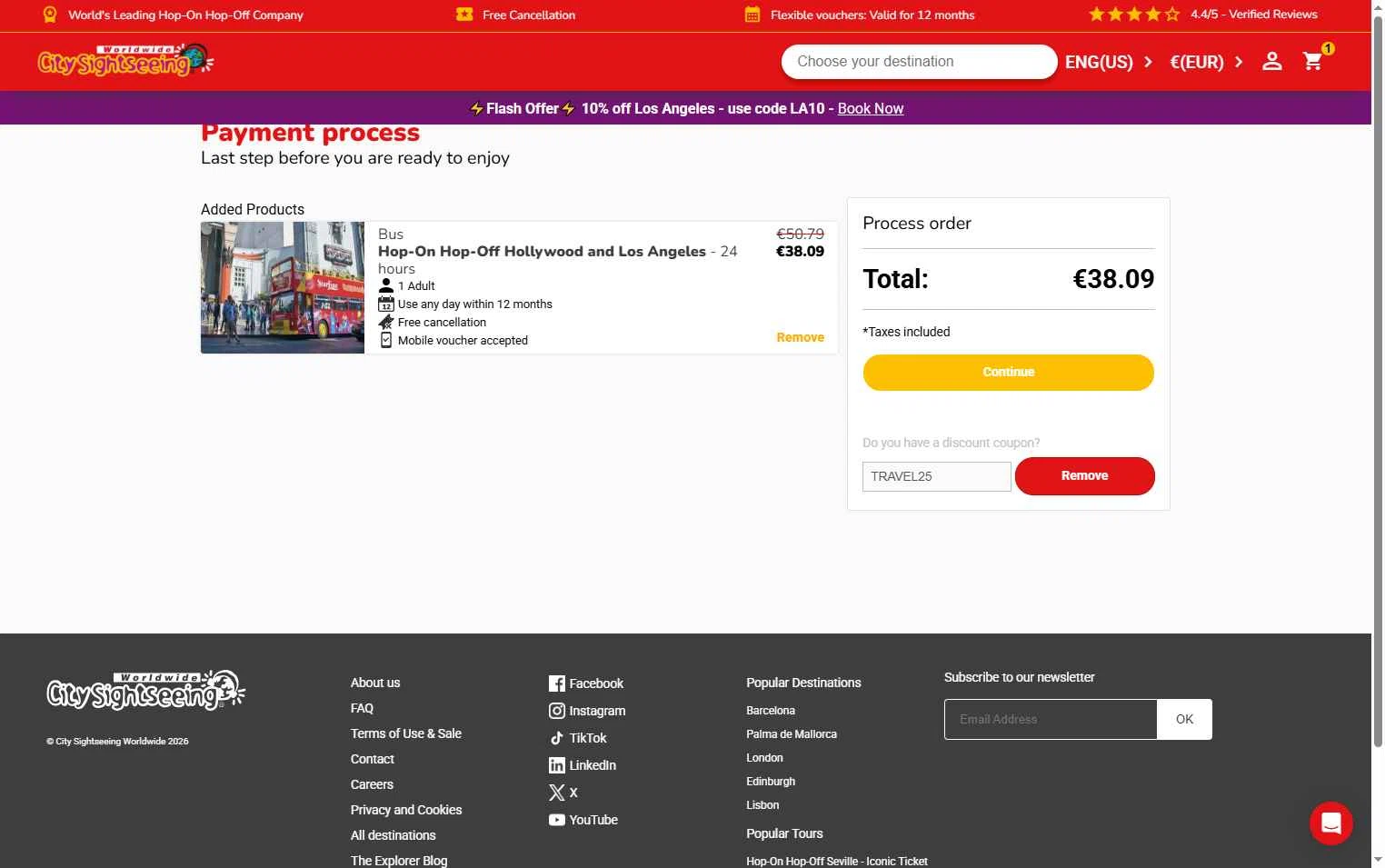 Verification screenshot for 25% Off Los Angeles at City Sightseeing - 6d ago