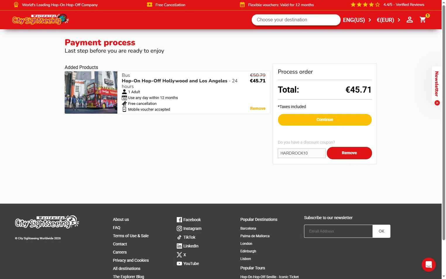 Verification screenshot for 10% Off Select Items at City Sightseeing - 6d ago