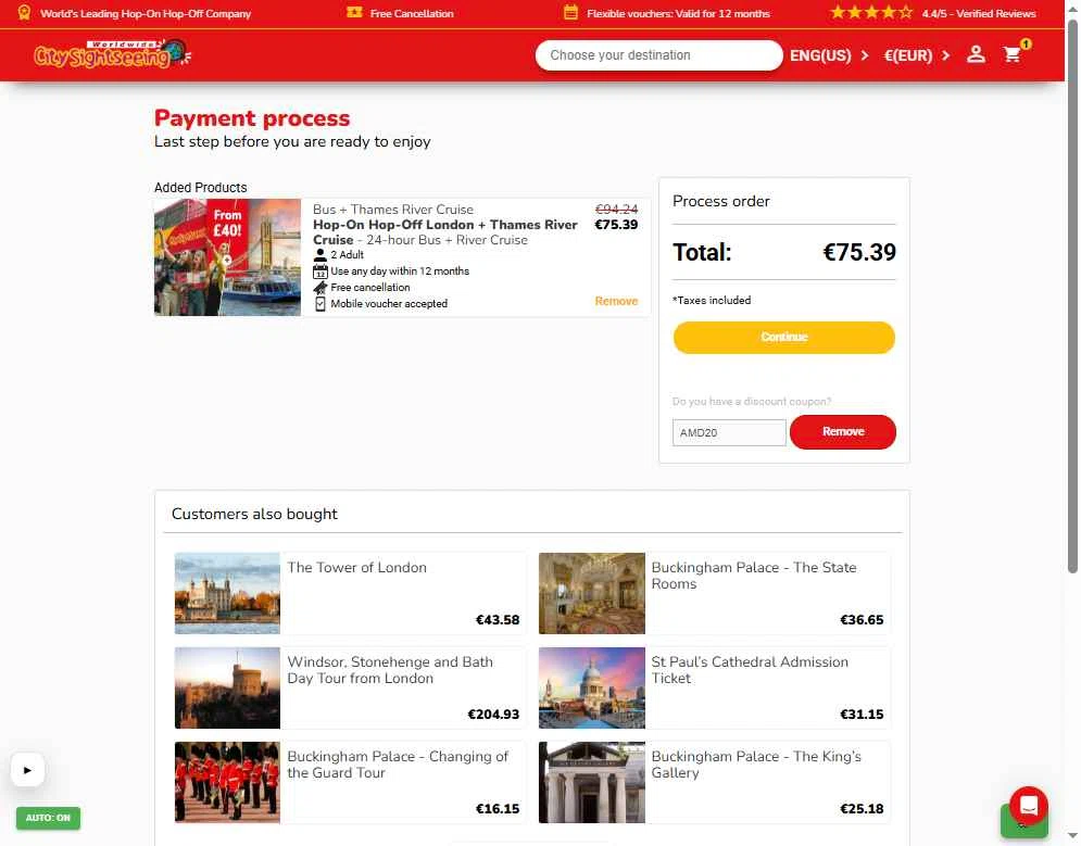 Verification screenshot for 20% Off Storewide at City Sightseeing - 14d ago