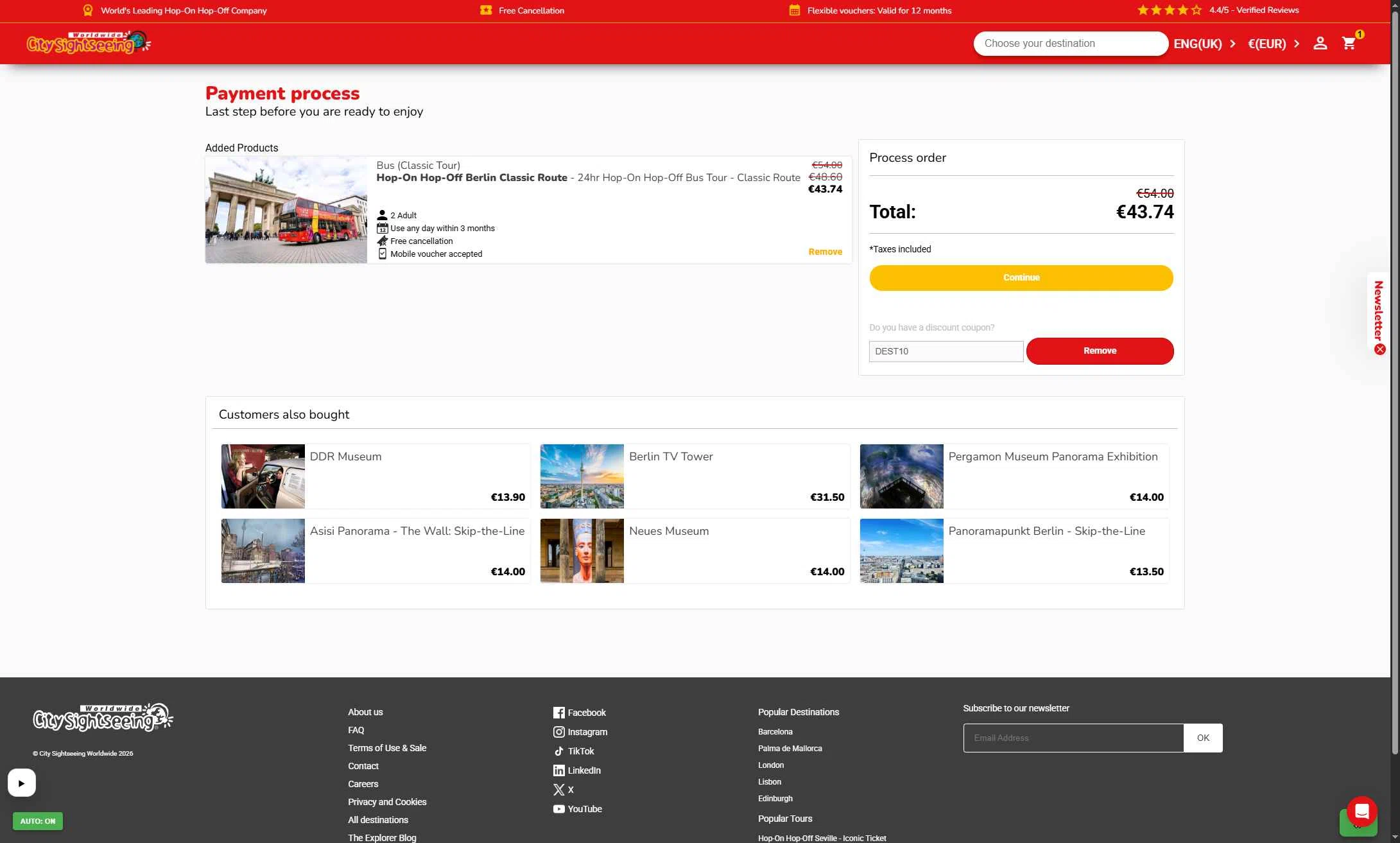 Verification screenshot for 28% Off Hop-on Hop-off Berlin at City Sightseeing - 50d ago