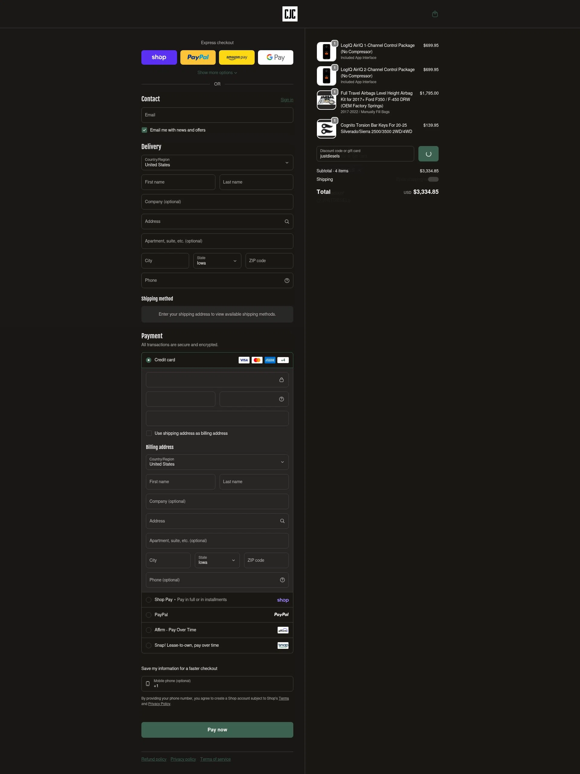 CJC Off Road checkout page showing CJC Off Road discount code box | Screenshot taken by SimplyCodes community member on Feb 4, 2026