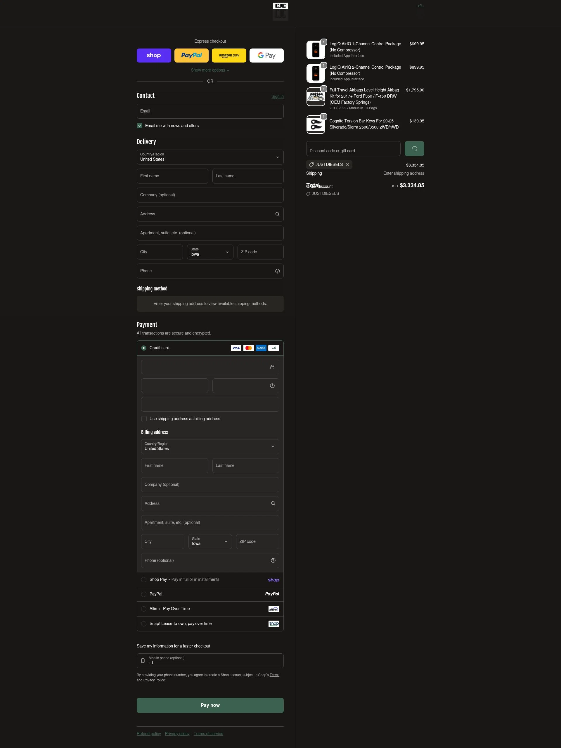 CJC Off Road checkout page showing CJC Off Road discount code box | Screenshot taken by SimplyCodes community member on Jan 30, 2026