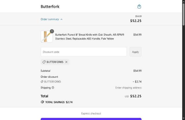 CJRB Cutlery checkout page showing CJRB Cutlery promo code box | Screenshot taken by SimplyCodes community member on Aug 6, 2025