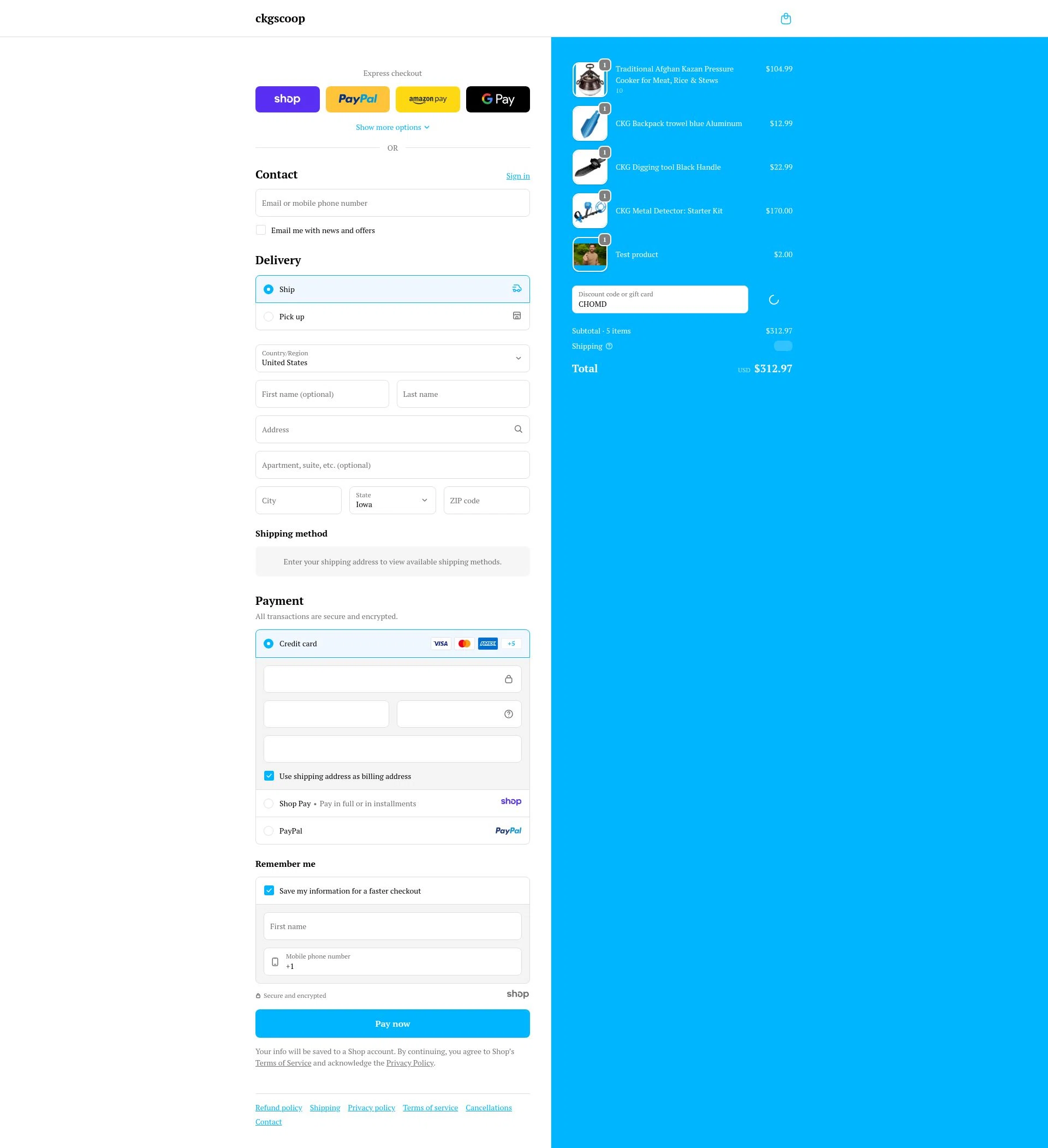 CKG Scoop checkout page showing CKG Scoop promo code box | Screenshot taken by SimplyCodes community member on Jan 3, 2026