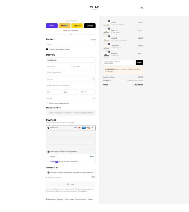 Clae checkout page showing Clae discount code box | Screenshot taken by SimplyCodes community member on Aug 13, 2025