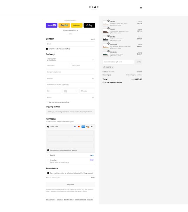 Clae checkout page showing Clae discount code box | Screenshot taken by SimplyCodes community member on Aug 18, 2025