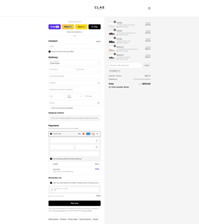 Clae checkout page showing Clae discount code box | Screenshot taken by SimplyCodes community member on Aug 27, 2025