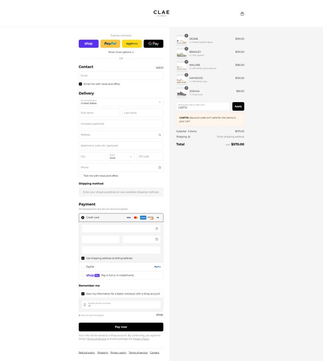 Clae checkout page showing Clae discount code box | Screenshot taken by SimplyCodes community member on Aug 13, 2025