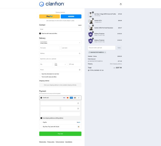 Clarifion checkout page showing Clarifion discount code box | Screenshot taken by SimplyCodes community member on Sep 4, 2025