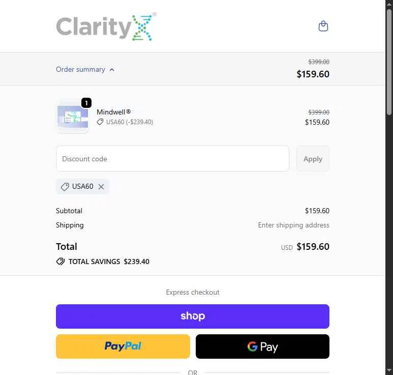 ClarityX DNA checkout page showing ClarityX DNA promo code box | Screenshot taken by SimplyCodes community member on Feb 18, 2026