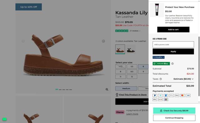 Clark's checkout page showing Clark's promo code box | Screenshot taken by SimplyCodes community member on Jul 8, 2025