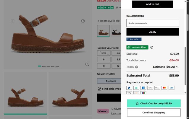 Clark's checkout page showing Clark's promo code box | Screenshot taken by SimplyCodes community member on Jul 8, 2025