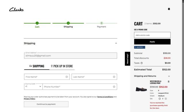 Clark's checkout page showing Clark's promo code box | Screenshot taken by SimplyCodes community member on Sep 24, 2025