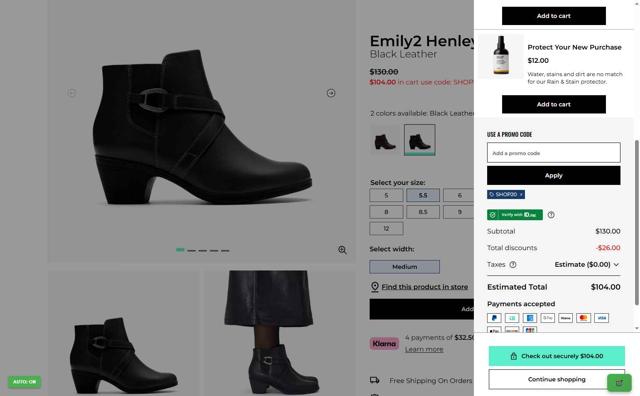 Clark's checkout page showing Clark's promo code box | Screenshot taken by SimplyCodes community member on Oct 2, 2025
