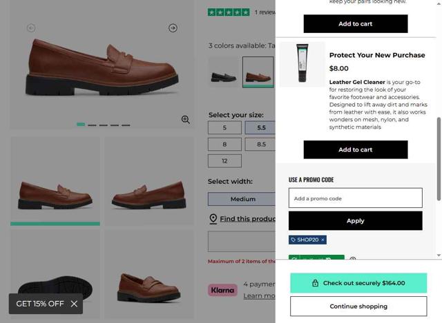 Clark's checkout page showing Clark's promo code box | Screenshot taken by SimplyCodes community member on Sep 13, 2025