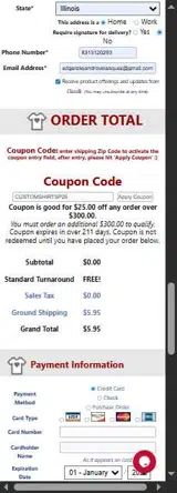 CUSTOMSHIRTSP26 coupon verification screenshot