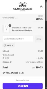 SHOP coupon verification screenshot
