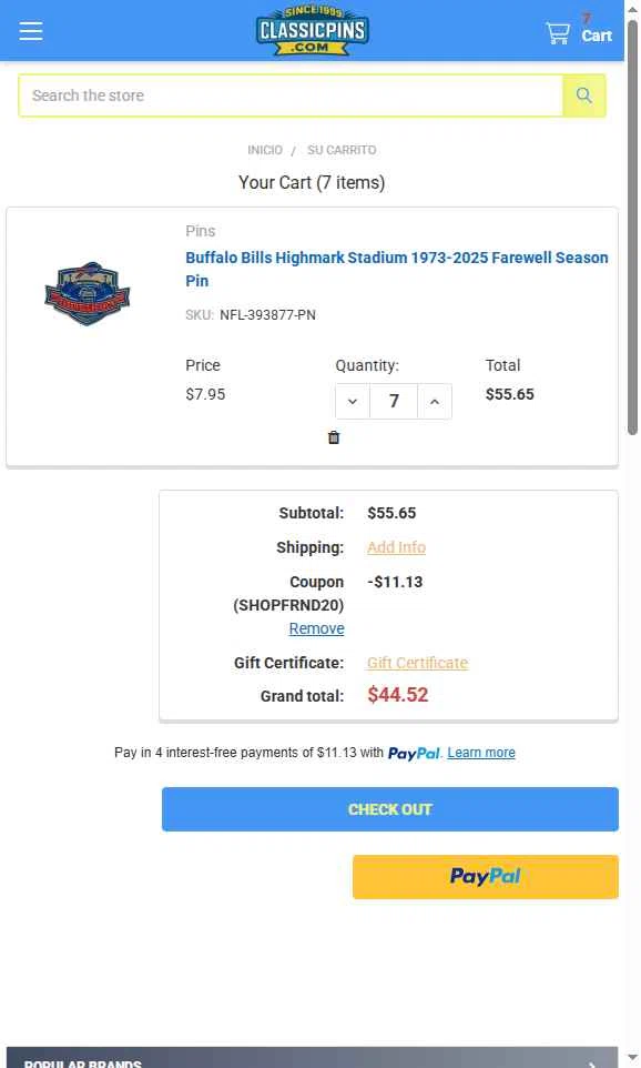 Classic Pins checkout page showing Classic Pins coupon code box | Screenshot taken by SimplyCodes community member on Nov 13, 2025